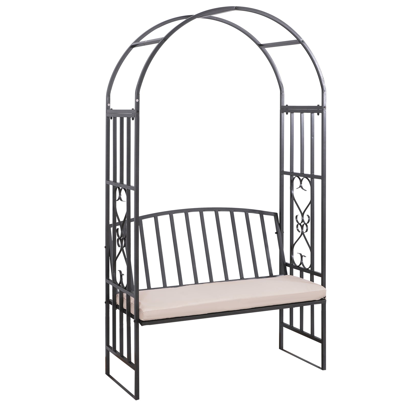 Garden Arbor Arch Metal Bench Padded