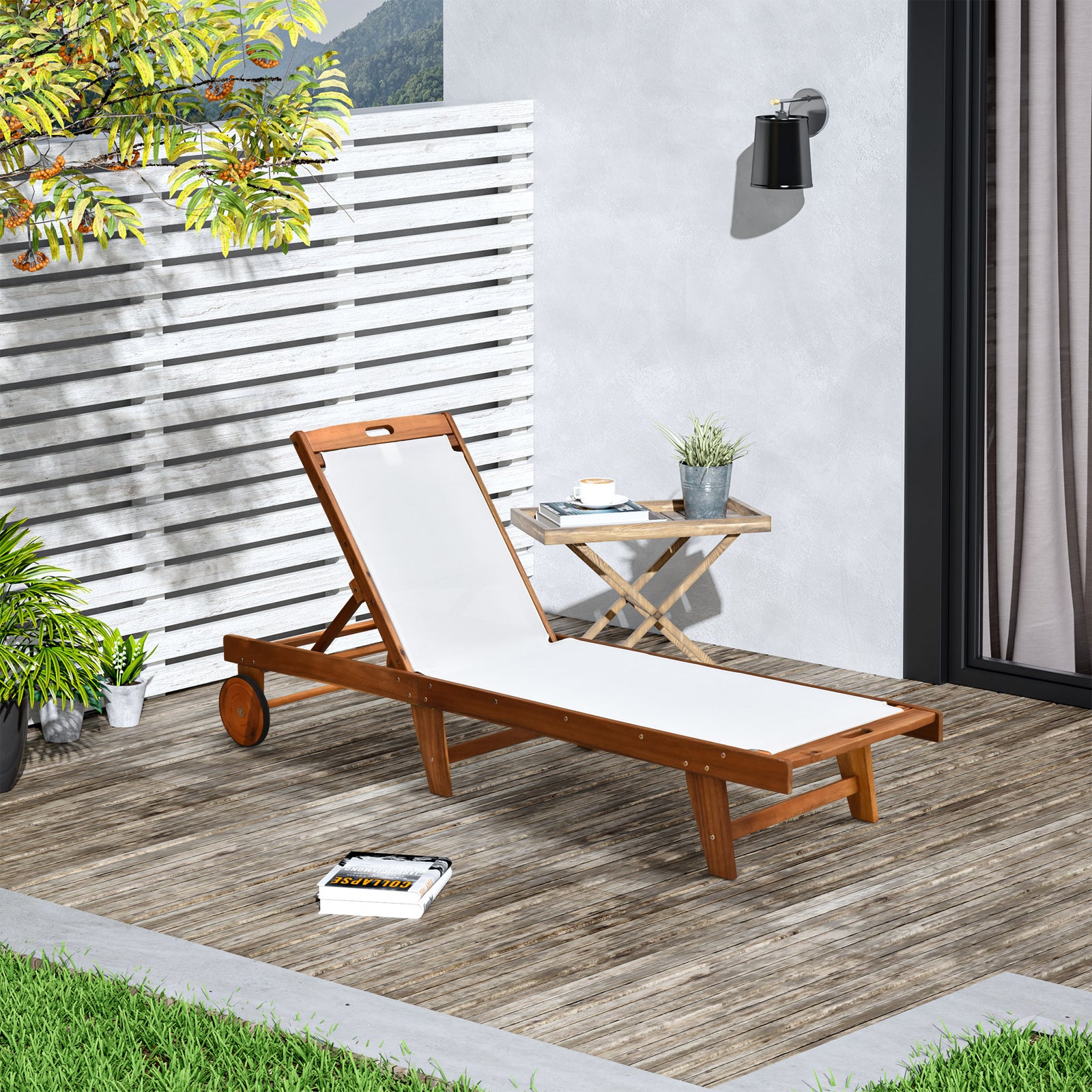 Outdoor Texteline Chaise Lounger W/ Wheels