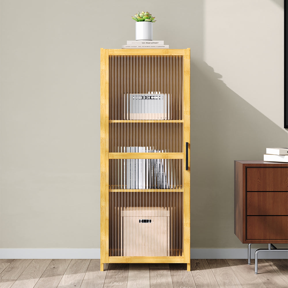 3-tier Narrow Bookcase Storage Cabinet With Acrylic 40cm W Door