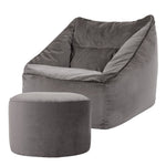 Natalia Velvet Armchair & Pouffe Set | Charcoal