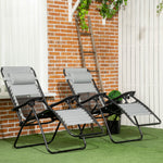 Foldable Garden Recliner Chair Set Of 2 W/ Footstool | Gray