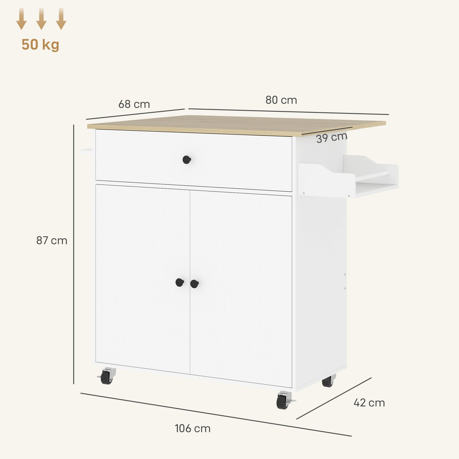 Kitchen Island, Rolling Storage White