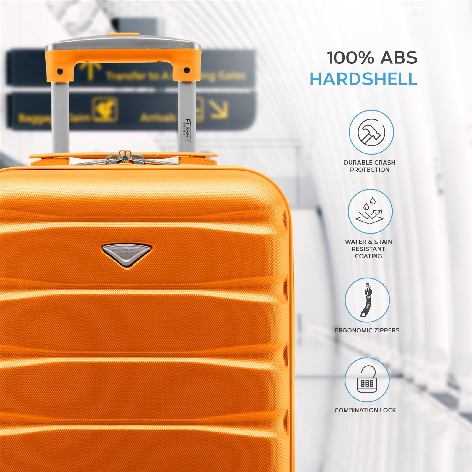 55x35x20cm Cabin Carry On Suitcase Hard Shell Overhead Luggage 100+ Airlines Approved | Cabin | Orange