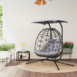 Black Double Rattan Egg Chair W/ Canopy