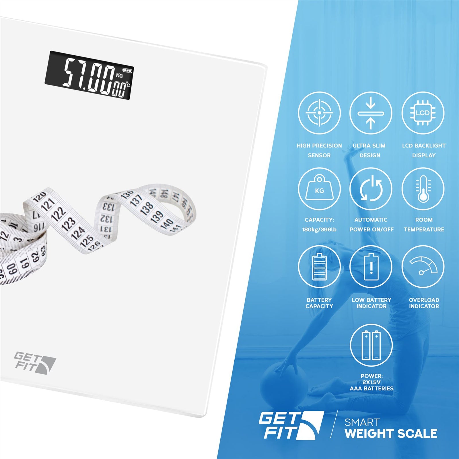 Digital Weighing Bathroom Scale Lcd Display, Automatic On/off | White