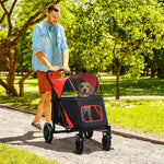 Foldable Dog Carriage W/ Universal Wheels, Shock Absorber | Red