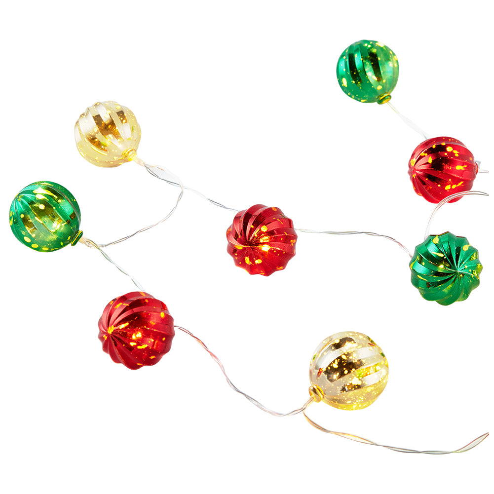 Multicoloured Christmas Ball Ornament String Lights Battery Powered