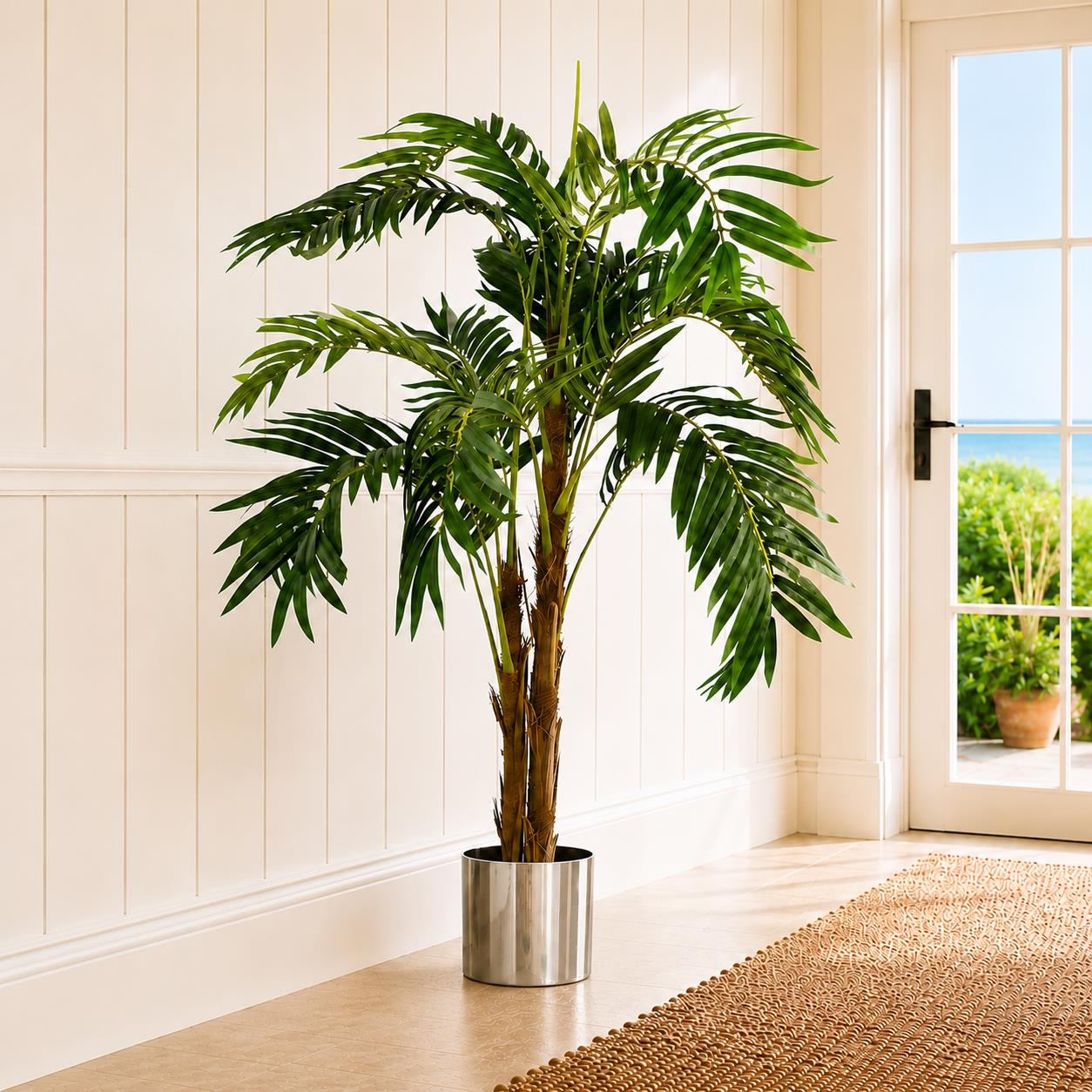 120cm Premium Artificial Palm Tree With Pot With Silver Planter