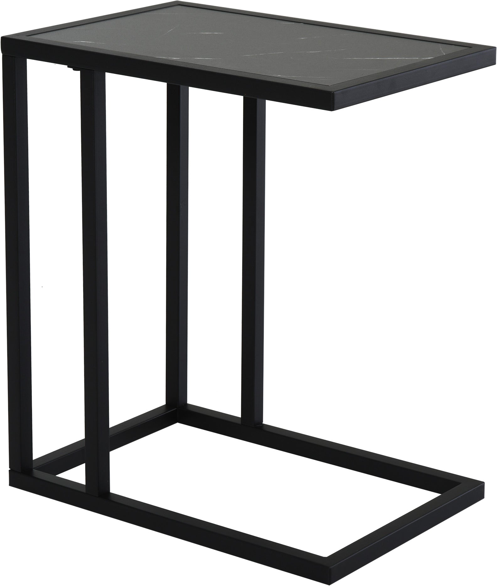 C Shape Side Table Marble-effect Top Metal Frame | Black