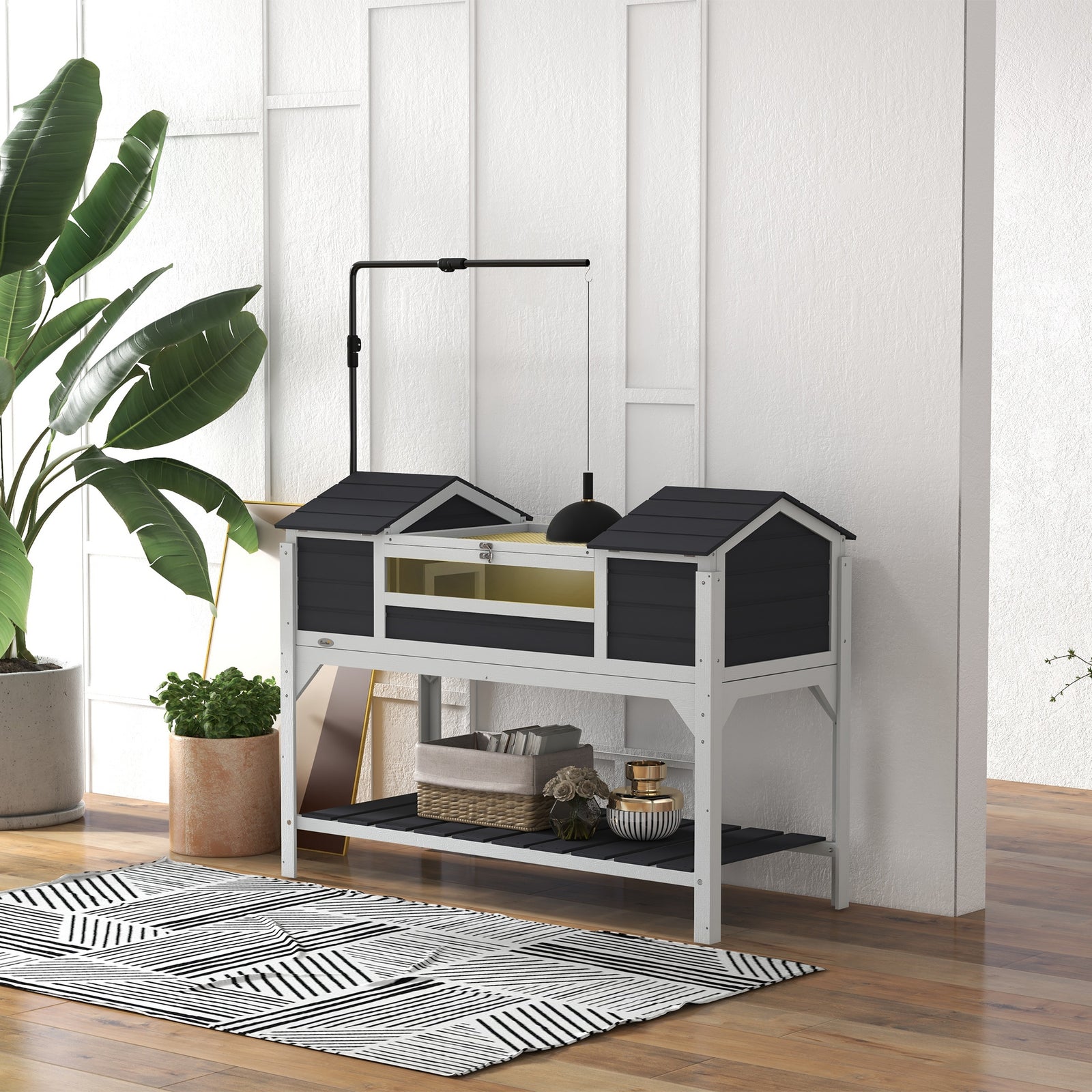 Tortoise House W/ Adjustable Lamp Holder, Openable Lid, Dual Main Houses