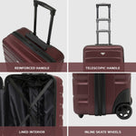 56x45x25cm Hard Cabin Suitcase - Lightweight 2-Wheel ABS Carry On Hand Luggage | Cabin | Burgundy