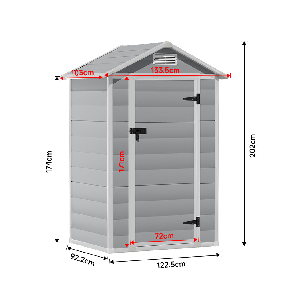 4.4x3.4ft Garden Plastic Storage Shed With Lockable Hinged Door