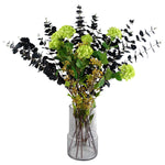 80cm Artificial Black Eucalyptus And Viburnum Arrangement Glass Vase