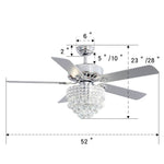 52 Inch Modern Ceiling Fan With Adjustable Led Light & Remote Quiet 5 Blade Fan Fixture