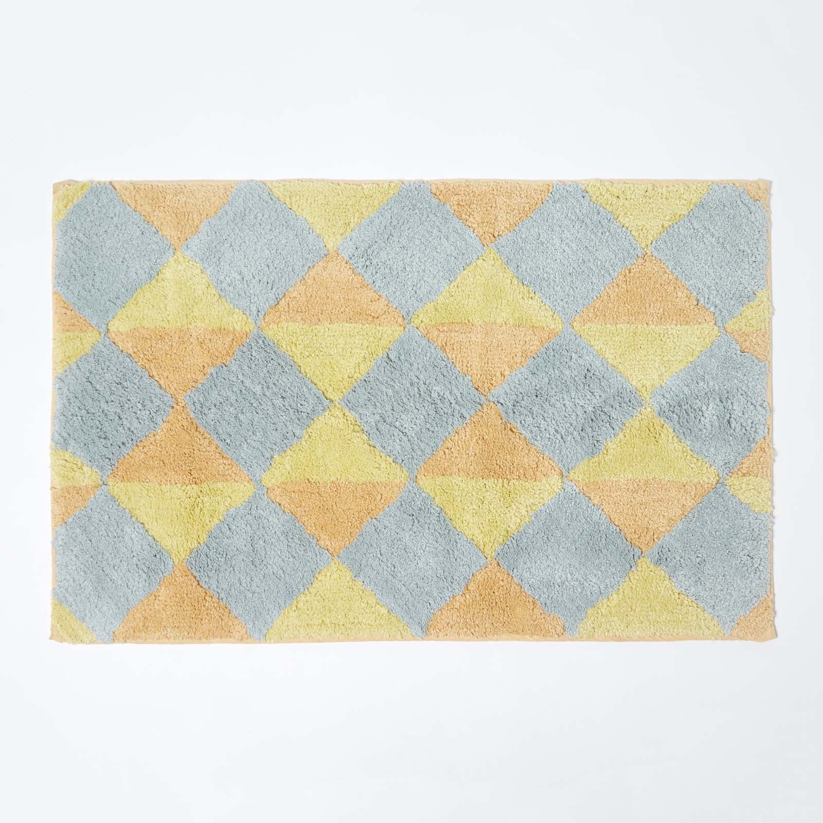 Harlequin Pattern Cotton Bath Mat | 50 x 80cm | Mustard