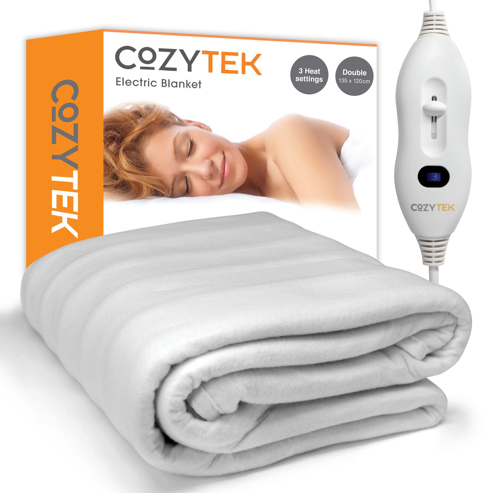 Electric Heated Blanket Underblanket Heated Sheet & Secure Ties 3 Heat Settings | Double | White