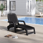 Outdoor Folding Lounge Chair Recliner With Wheels | Black