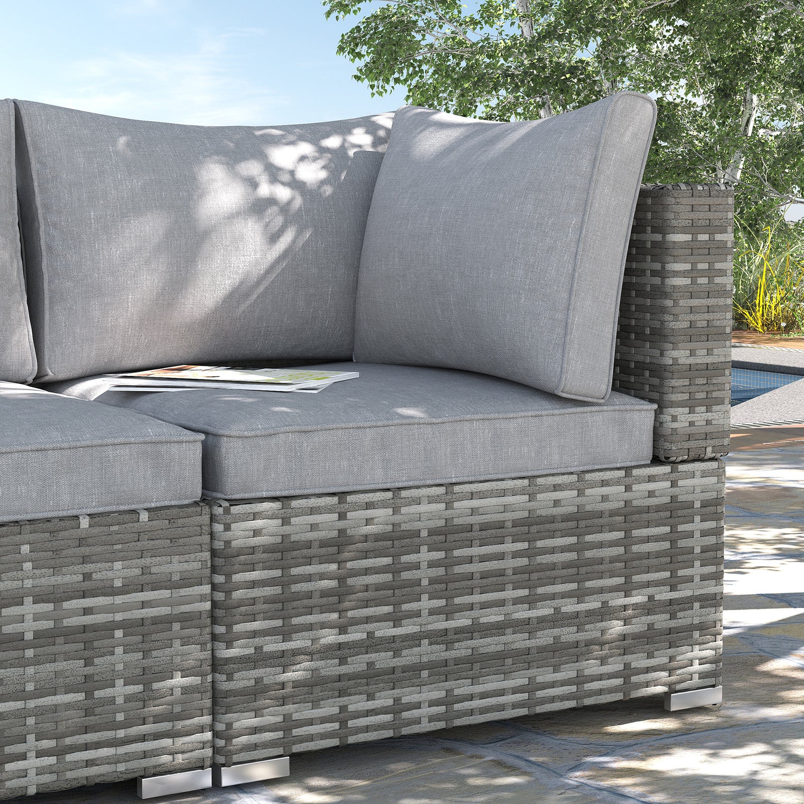 Pe Rattan Wicker Corner Sofa Garden Single Sofa Chair | Gray