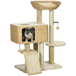95cm Cat Tree Tower W/ Scratching Post, Cat House, Ball, Platform - Beige