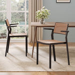 Set Of 4 Pseudo-rattan Pp Dining Chair With Armrest | Black