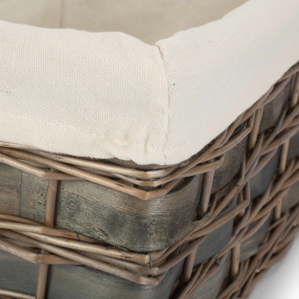 Wicker Grey Scandi Storage Basket With White Lining | Large | White