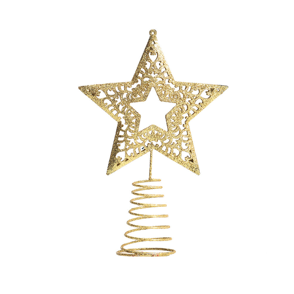 Christmas Tree Star Topper Golden Glitter Ornaments Home Party Decor