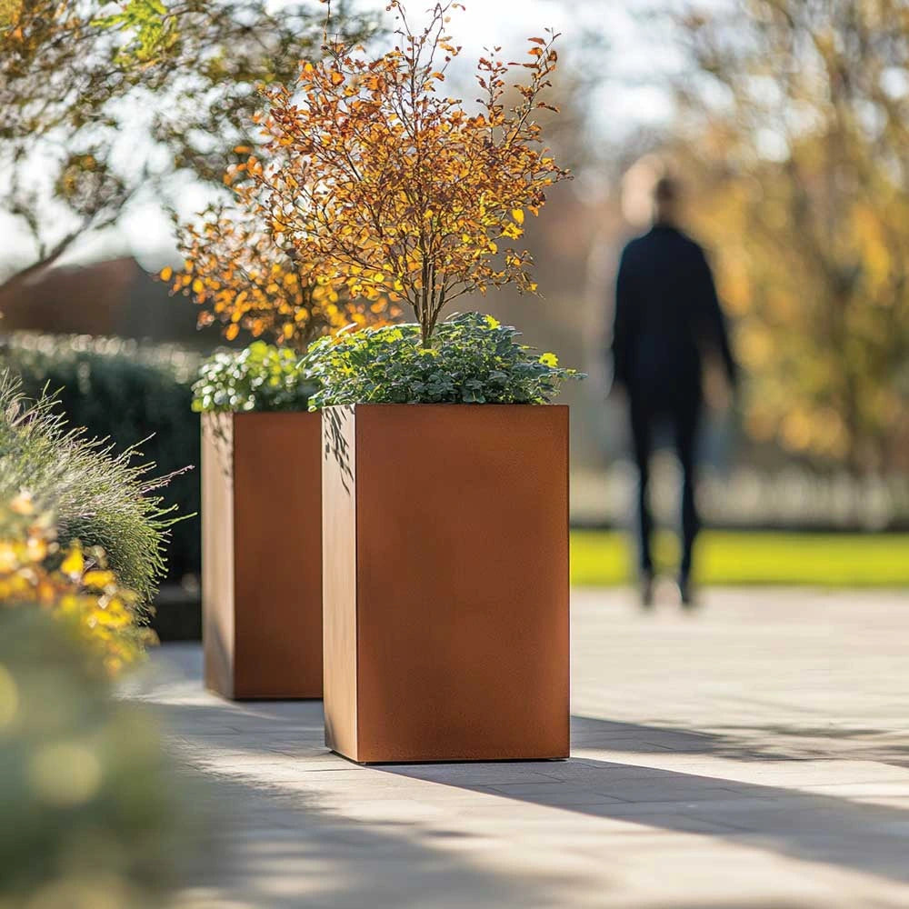 Zinc Galvanised Tall Square Planter | 25cm x 25cm x 50cm | Copper