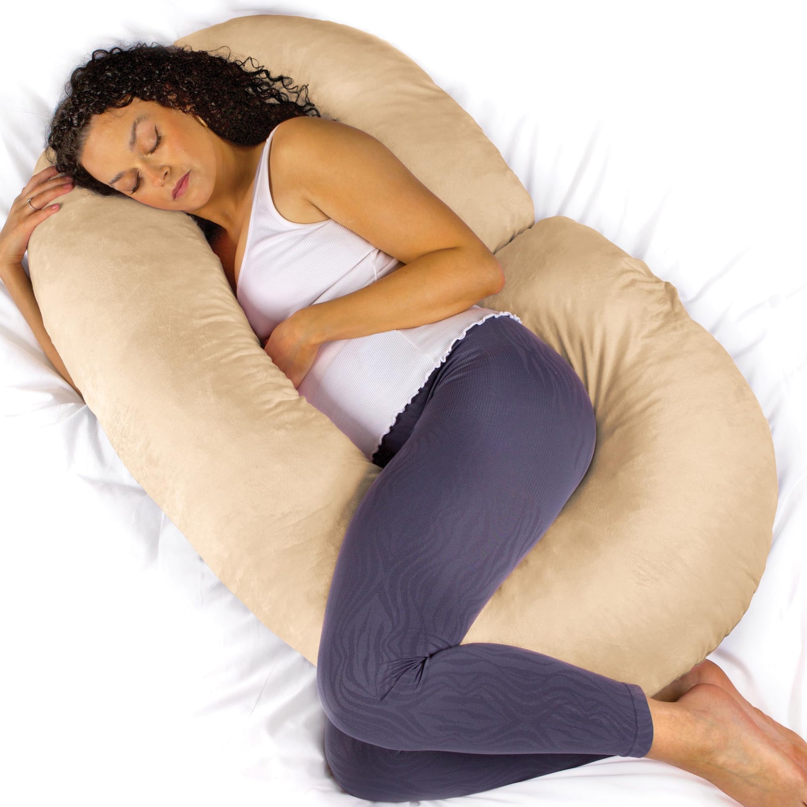C Shaped Pregnancy Pillow, 140x65x20cm Shredded Memory Foam Full Body Maternity Cushion For Sleeping | C Shape | Cream