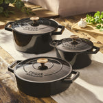 Cooks Professional Set Of 3 Cast Iron Casserole Dishes - 20, 26 & 28cm