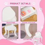 Makeup Dressing Table Set With Tri-folding Mirror And Drawer | White
