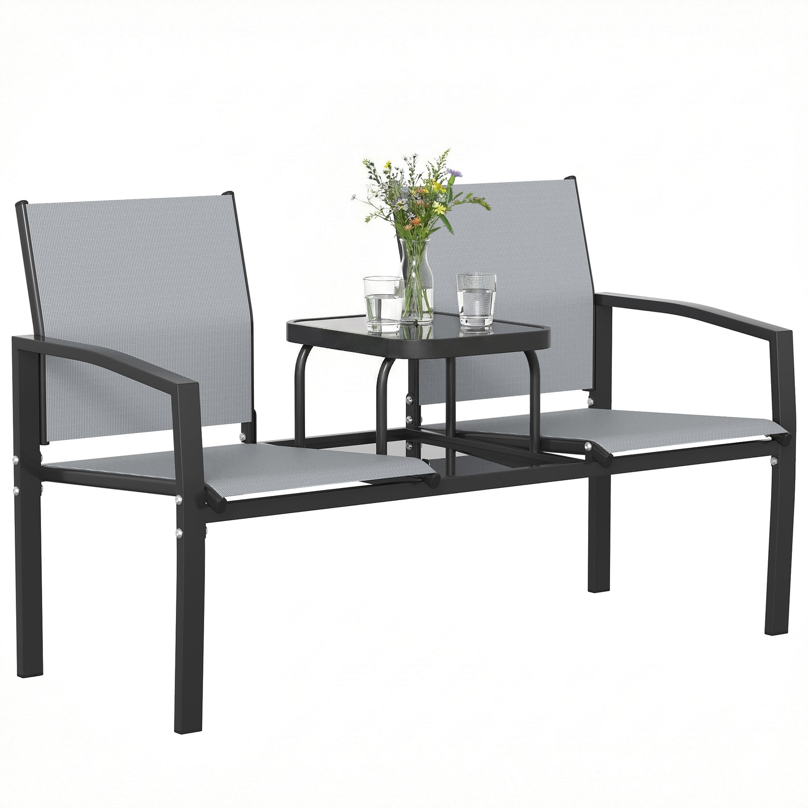 Outsunny Garden Love Seat With 2-tier Table, 2 Seater Jack & Jill Loveseat