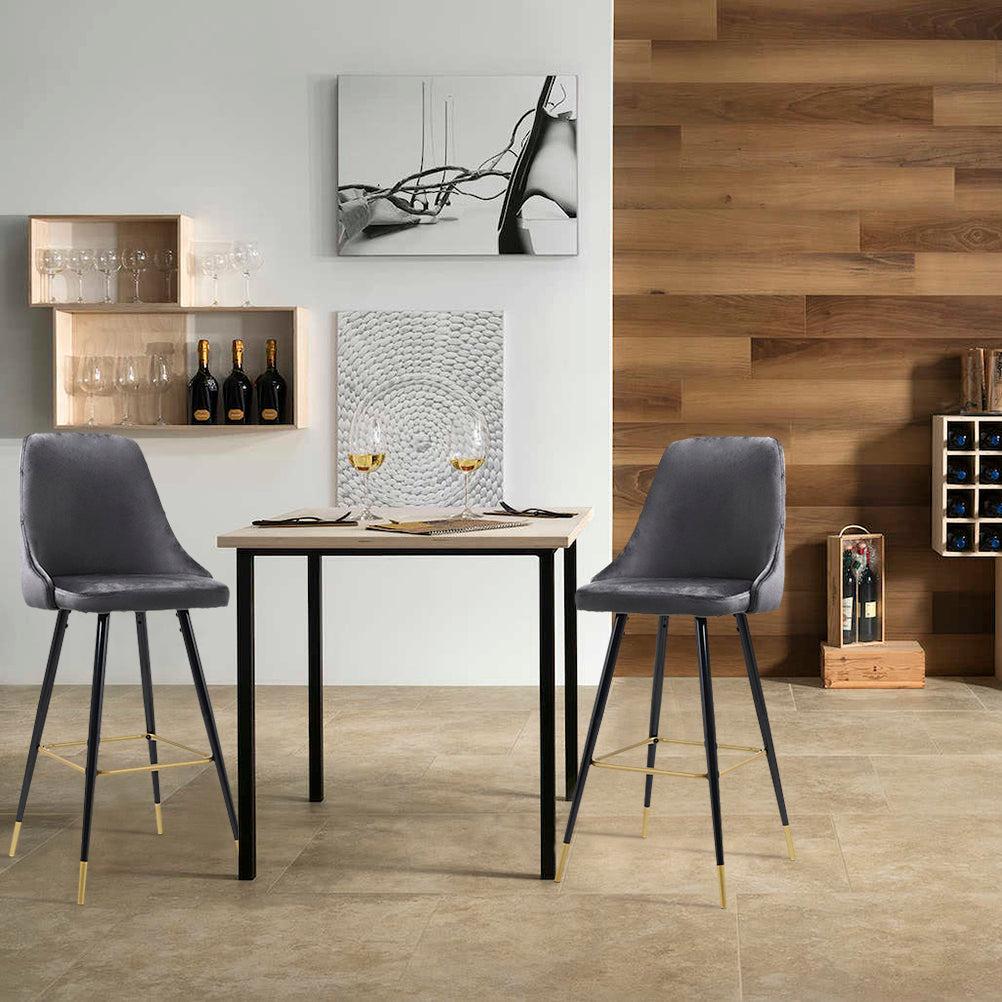 Set Of 2 Modern Upholstered Velvet High Chairs Bar Stools
