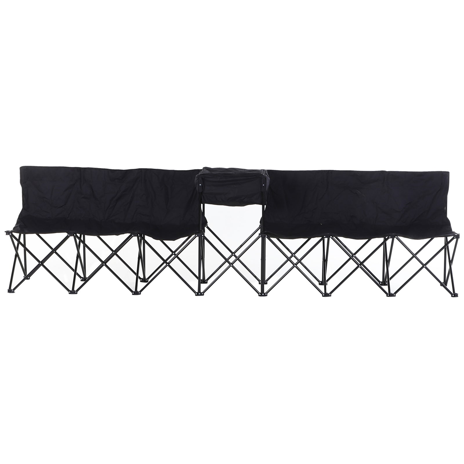 6 Seat Camping Bench Folding Portable Outdoor W/ Cooler Bag | Black