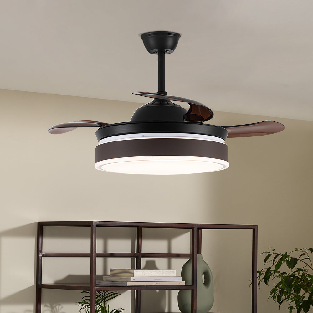42 Inch Brown Ceiling Fan With 3 Blades & Dimmable Led Light Quiet Fan With Remote Control