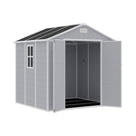 8x6ft Outdoor Plastic Tool Shed With Apex Roof & Floor, Double Doors, Ventilation & Window, Lockable Backyard Storage House
