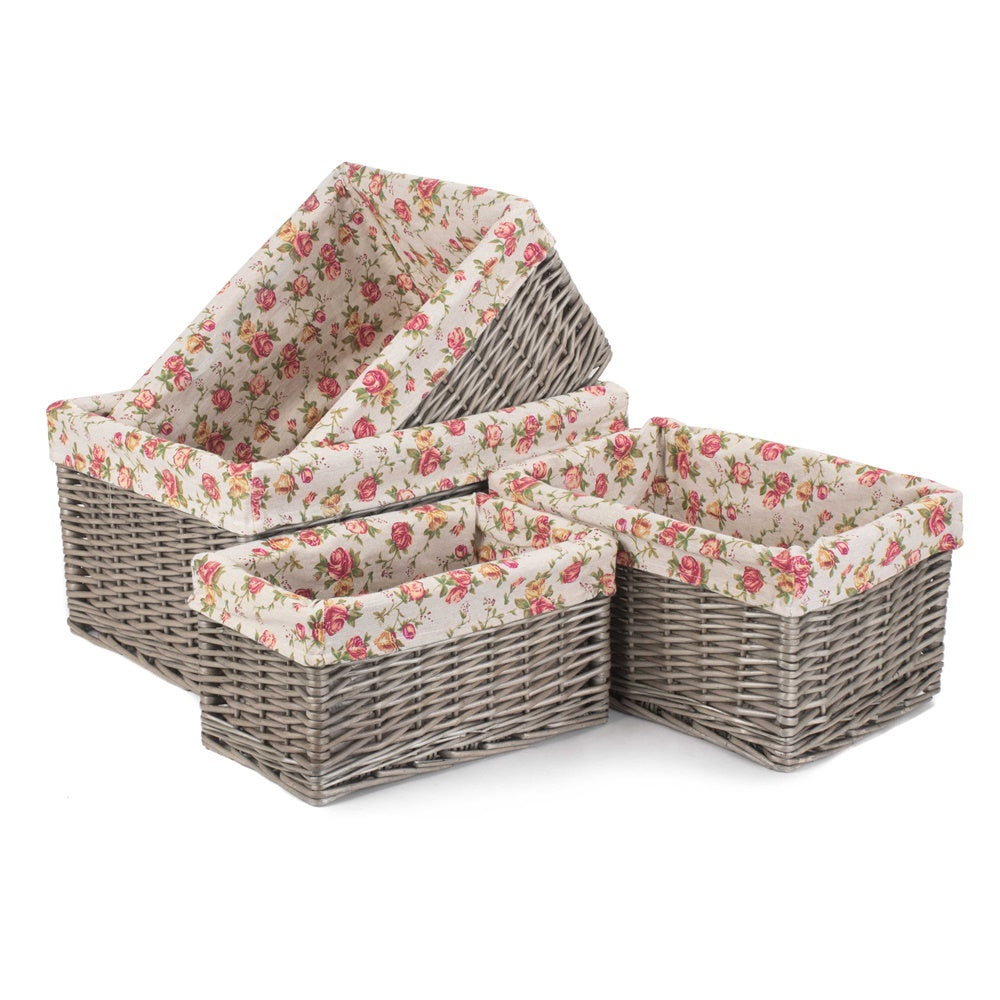 Wicker Antique Wash Garden Rose Willow Storage Baskets | Set-of-4 | Red
