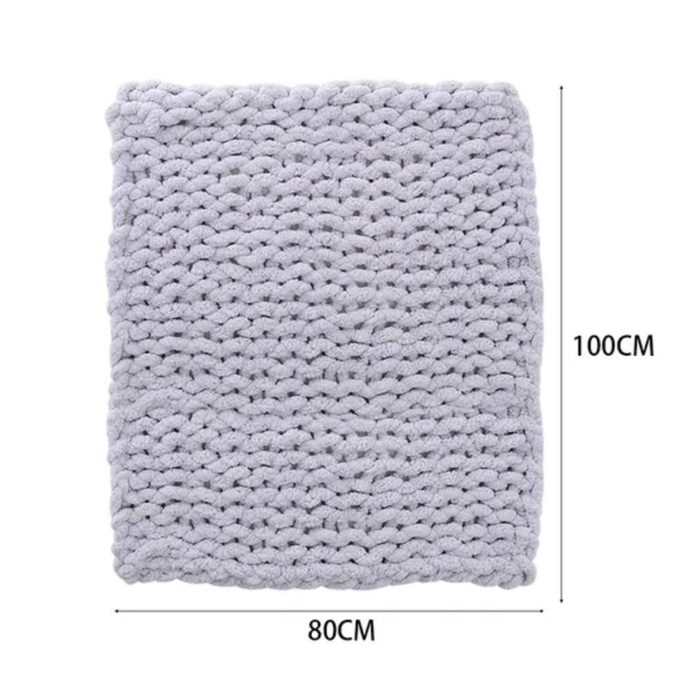 Stretchable Chunky Knit Handwoven Chenille Throw Blanket | Small | Grey