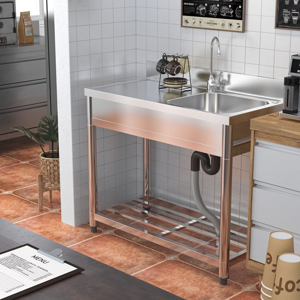100cm W X 50cm D X 90cm H Stainless Steel One Compartment Commercial Sink With Left Drainboard