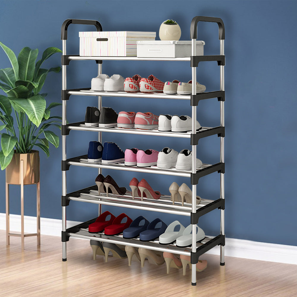 Multi Tiers Shoe Rack Organizer Stackable Space Saving Shoe Shelf | 6 | Black