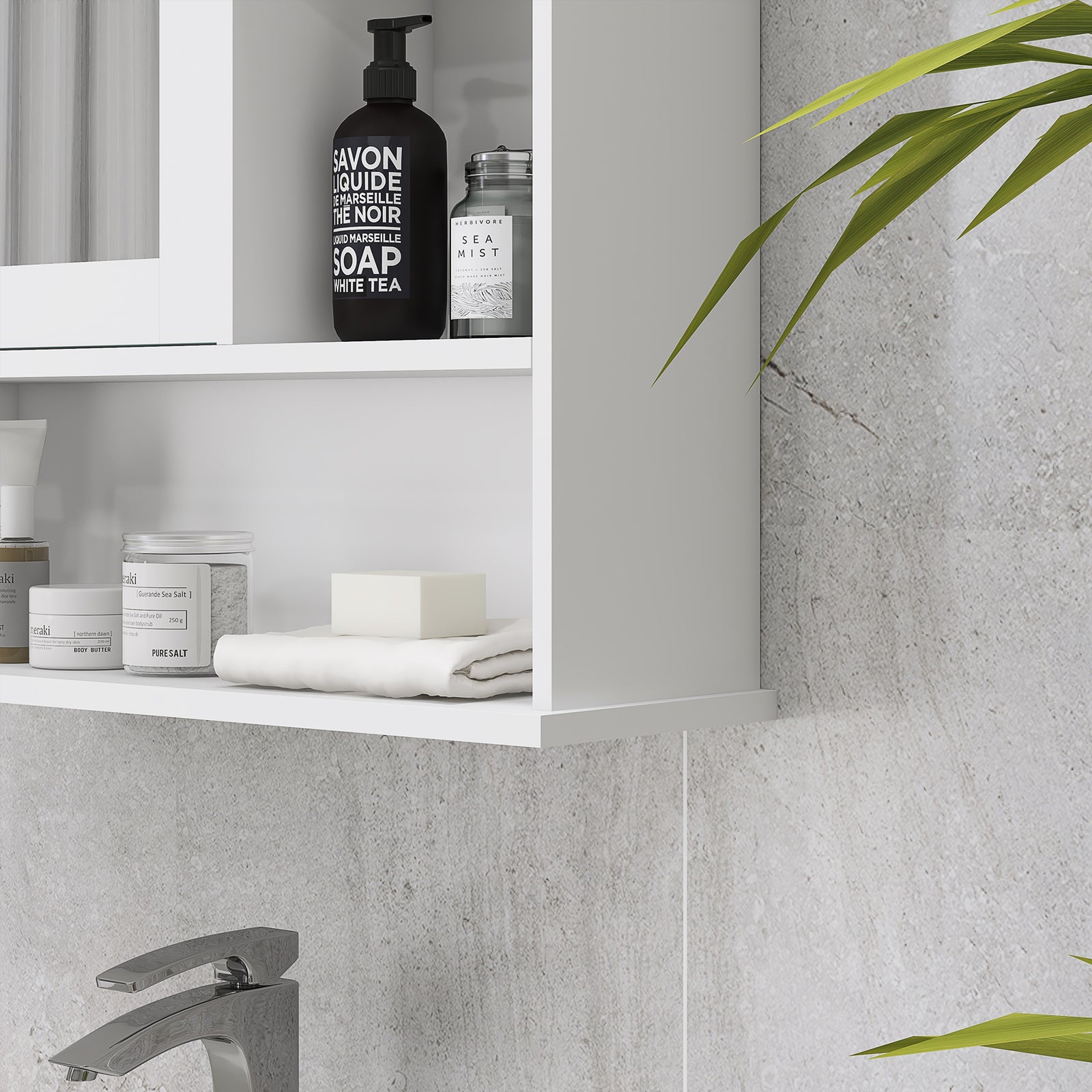 Wall Mounted Bathroom Mirror Glass Storage Cabinet