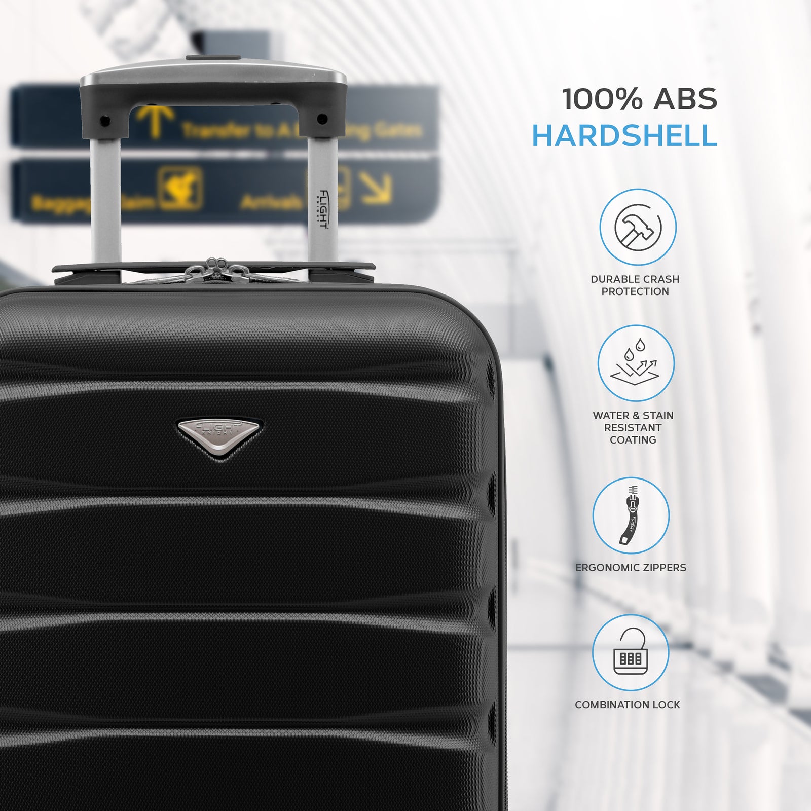 55x35x20cm Cabin Carry On Suitcase Hard Shell Overhead Luggage 100+ Airlines Approved | Cabin | Black