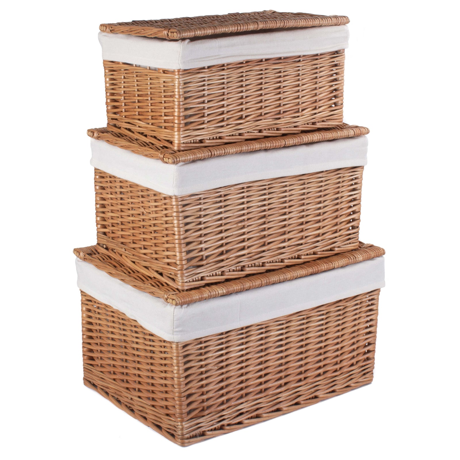 Wicker Light Steamed Cotton Lined Storage Basket | Set-of-3 | Brown