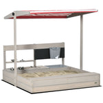 Kids Wooden Sandbox W/ Canopy, Kitchen Toys, Seat, Storage, For Outdoor