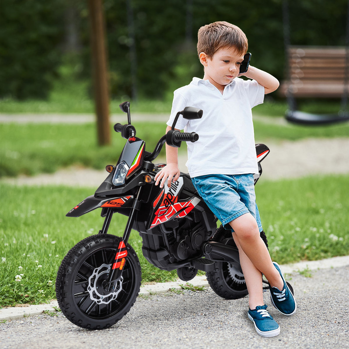 12v Aprilia Licenced Kids Electric Motorbike With Training Wheels | Red