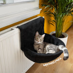 Black Radiator Cat Bed Round Fleece Basket With Foldable Iron Frame