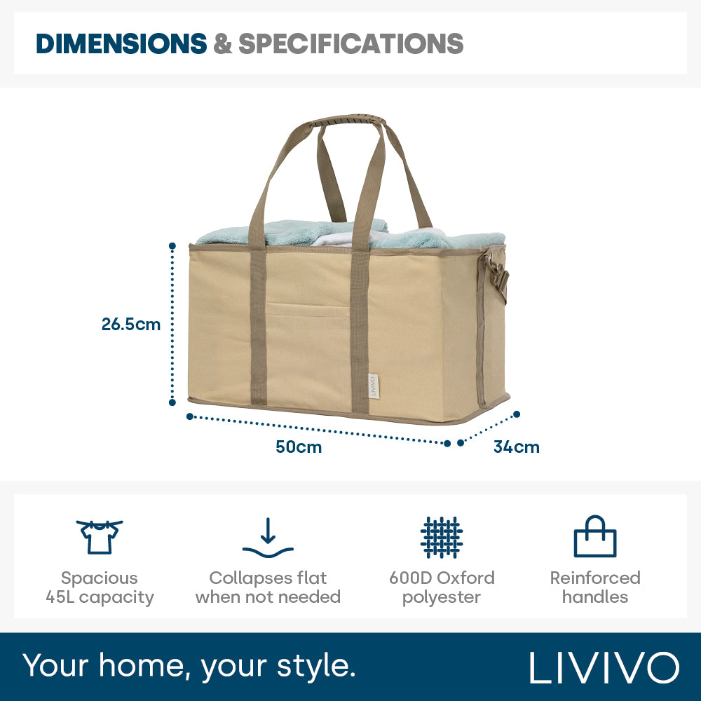 Livivo Collapsible 45l Laundry Basket With Detachable Carrying Strap
