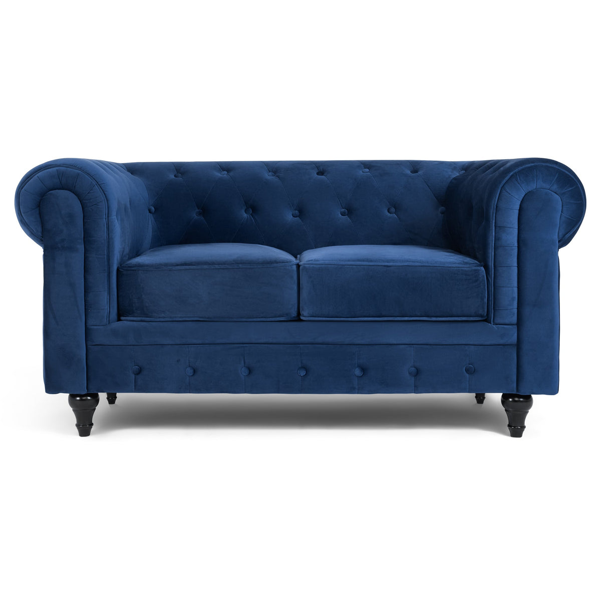 Button Tufted Velvet Living Room Sofa - 2 Seater | Blue