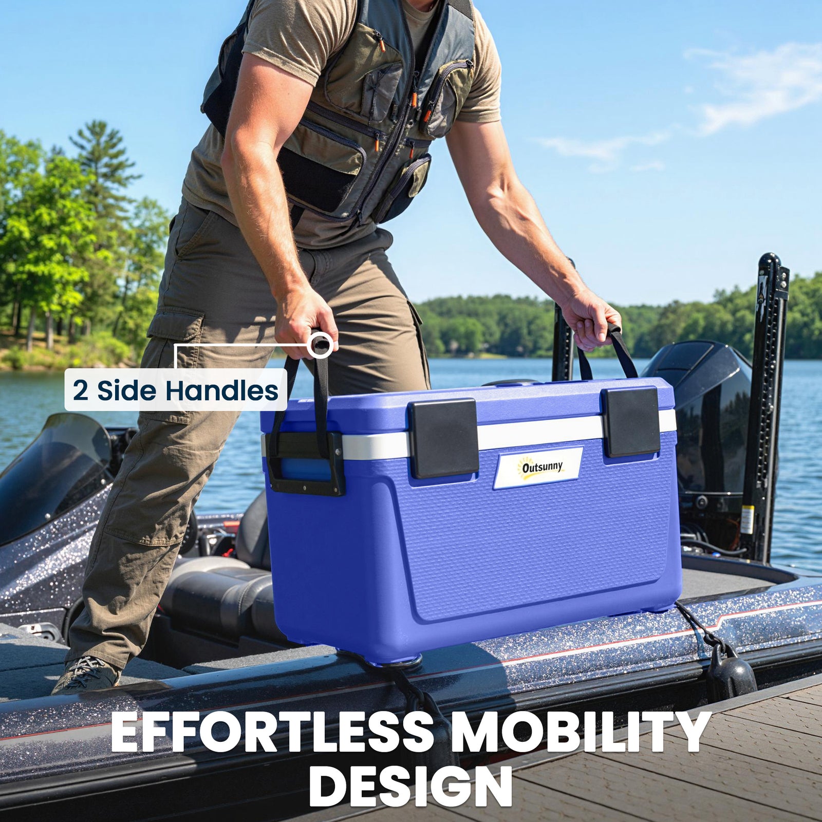 42.6l Insulated Cool Box, Portable Ice Cooler With Handle | Blue