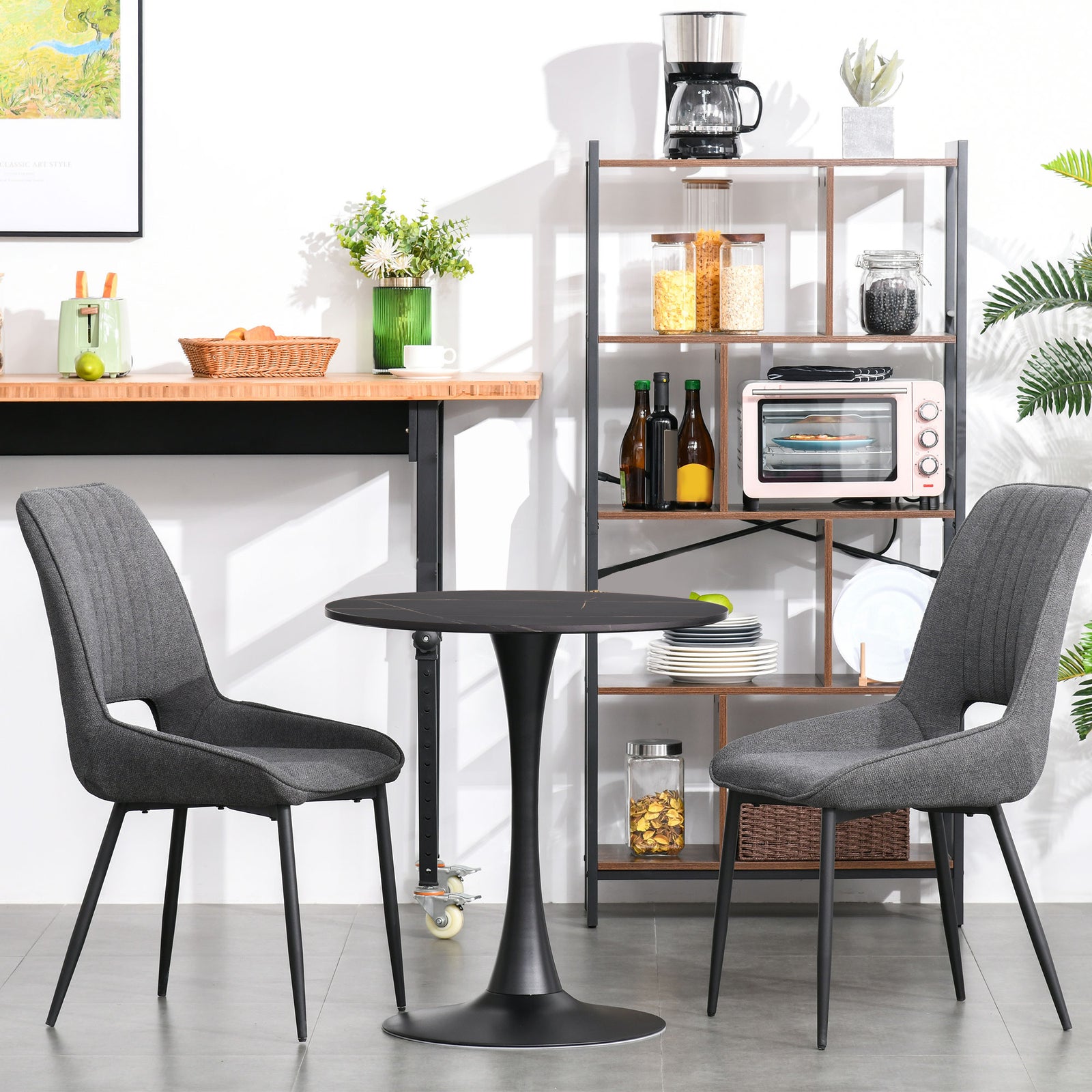 Modern Round Dining Table Leisure Coffee Bistro Table Metal | Black