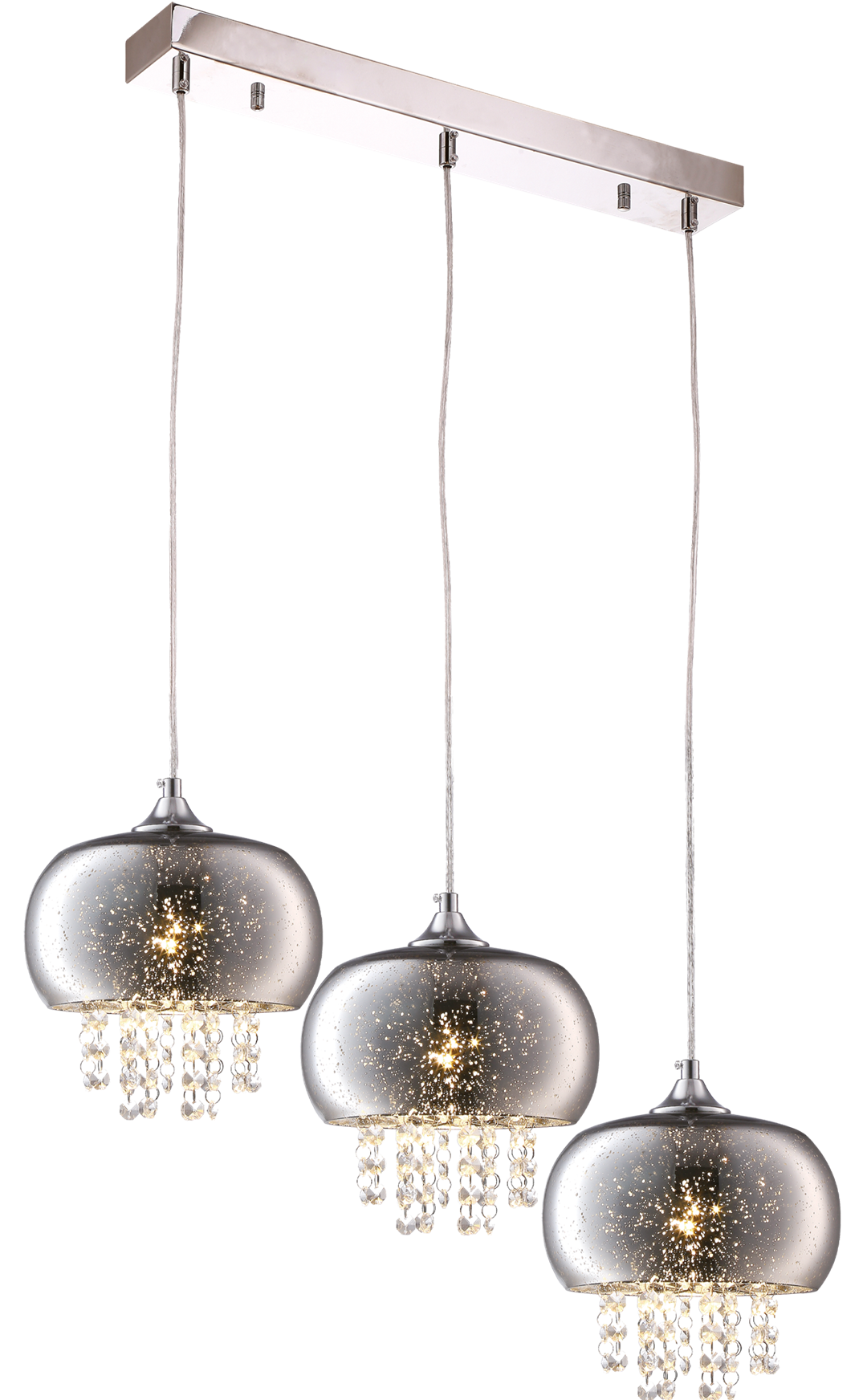 Starlight Chrome Pendant Lamp 3xe14 A Stunning Range With 22cm Glass Shades Housing Chrome Fitments And Gorgeous Crystals